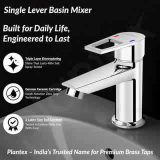 Plantex Single Lever Basin Mixer Tap/Pure Brass Pillar Tap for Wash Basin/Hot and Cold Water Tap for Basin/Short Body Water Tap - Pack of 1 (Chrome, 3226)