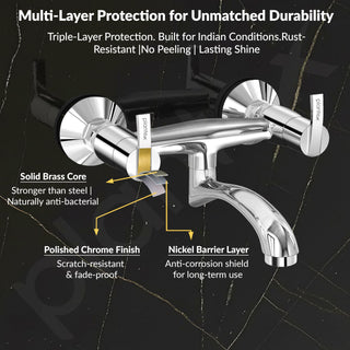 Plantex Pure Brass Wall Mixer Non Telephonic/Mixer Tap for Bathroom with Brass Wall Flange & Teflon Tape/Bathroom Mixer Tap-(AQ-1416-Mirror Chrome)