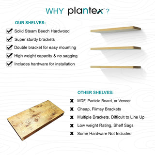 Plantex Semi-Finished Steam Beech Wooden Made Multipurpose Floating Shelf/Bathroom Shelf/Kitchen Rack for Kitchen/Living Room/Bathroom/Laundry Room (Pack of 3, 16x6in)