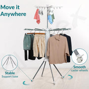 Plantex Cloth Stand for Home/Foldable Rotating Cloth Drying Rack/360° Cloth Stand with Lockable Wheel/Indoor & Outdoor Cloth Hanger - Pack of 1 (White)