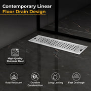 Plantex 304 Grade Stainless Steel Shower Water Drain Channel/12x4 Inch Floor Drain/Drainage Cover/Floor Drain Cover with Removable Grate - (PALO, Chrome)
