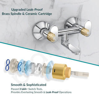 Plantex Pure Brass Orn-216 Non Telephonic Wall Mixer with Watert Saving Nozzle/Mixer Tap for Bathroom with Brass Wall Flange and Teflon Tape -7 Year Warranty (Mirror Chrome)