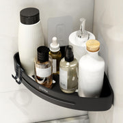 Plantex Self Adhesive Bathroom Corner Shelf/Bathroom Shelf Corner with Removable Hooks/Aluminum No Drill Bathroom Corner Organiser/Rack(9x9 inch Matt Black)
