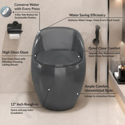Plantex Imported Ceramic Western Toilet/Rimless Commode for Toilet/Siphonic Vacuum Jet Flush One Piece Commode With Soft Close Toilet Seat - S Trap Outlet (Glossy Grey)