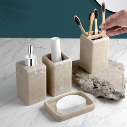 Plantex Polyresin Bathroom Accessories Set Soap Dispenser/Toothbrush Holder/Tumbler Holder/Soap Dish - 4 Piece(925)
