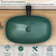 Plantex Basin for Bathroom/Ceramic Table Top Wash Basin/Over Counter Washbasin for Restaurant/Hotel (Square - Matt Green, 23 x 14.5 x 5 Inch)