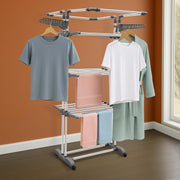Plantex Stainless Steel Cloth Stand/Foldable Cloth Stand for Balcony/Stand for Cloth Drying with 4 Hangers (Chrome & Gray) Aeronest Jumbo