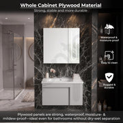 Plantex Wall Mount Vanity Cabinet with Washbasin and Mirror/Rectangular Basin with Cabinet for Bathroom - (Lunovia - 800, Grey)