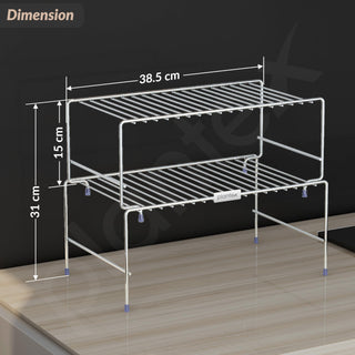 Plantex Stainless Steel 2- Tier Shelf Organizer for Kitchen Storage/Foldable and Detachable kitchen shelf organiser/Rack Organiser for Storage