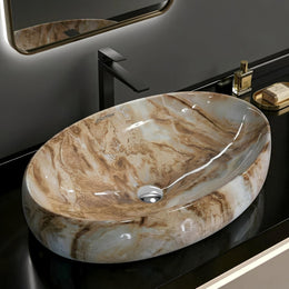 Plantex Ceramic Basin for Bathroom/Table Top Ceramic Basin/Washbasin for Bathroom - (CRETA-NS-238-Marble Finish, 23 x 15 x 5.5 Inch)