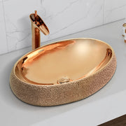 Plantex Ceramic Wash Basin for Bathroom/Vessel Sink/Countertop Washbasin - Indo-European Collection (Rose Gold, 22 x 15 x 6 Inch)