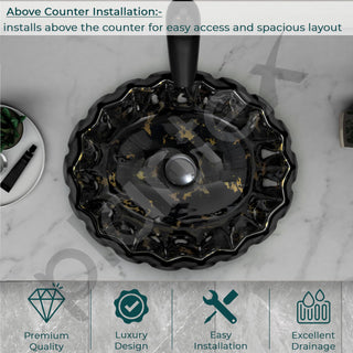 Plantex Ceramic Basin for Bathroom/Table Top Wash Basin/Washbasin for Living Room, Restaurant (Marble Finish, 17 x 15 x 6 Inch)