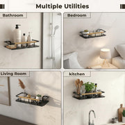 Plantex Self Adhesive Bathroom Shelf/Stainless Steel Bathroom Shelf Rack/Wall Shelf for Bathroom/Bathroom Organiser without Drill/Bathroom Accessories Set- Pack of 1 (12x5 inches, Gold & Black)