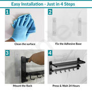 Plantex Self Adhesive Towel Hanger for Bathroom/Towel Rack for Bathroom 24 Inch/Towel Rack Standing/Bathroom Accessories - Pack of 1(Black, 6800)
