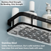 Plantex Bathroom Organiser Without Drill/Self Adhesive Stainless Steel Shelf for Bathroom with Aluminium Railing- Pack of 2 (12x5 inch, Black)