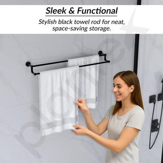 Plantex Premium Aluminium Dual Towel Rod/Bathroom Towel Holder/Towel Hanger/Towel Stand/Bathroom Accessories (24 inch) Black Finish