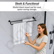 Plantex Premium Aluminium Dual Towel Rod/Bathroom Towel Holder/Towel Hanger/Towel Stand/Bathroom Accessories (24 inch) Black Finish