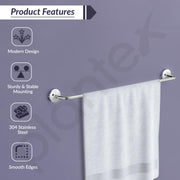 Plantex 304 Grade Stainless Steel Towel Hanger for Bathroom/Single Towel Rod/Towel Bar/Bathroom Accessories - Daizy (Chrome)