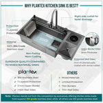 Plantex Sink for Kitchen/304 Grade Stainless Steel Waterfall sink