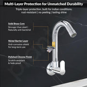 Plantex Pure Brass Sink Tap for Kitchen Basin/Swan Neck Sink Tap for Wash Basin/360 Swivel spout with Water Saving Nozzle Nal Taps - Pack of 1 (Chrome)