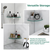 Plantex Transparent Glass Shelf for Living Room/Glass Corner Shelf for Bathroom with Stainless Steel Railings and Brackets/Bathroom Organizer/Kitchen Racks-(12 x12 Inch-Pack of 3)