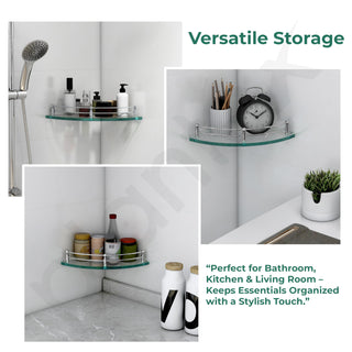 Plantex Premium Transparent Glass Corner Shelf for Living Room/Bathroom Glass Shelf/Bathroom Organizer/Kitchen Rack/Wall Shelf/Storage Shelf (12 x 12 Inches - Pack of 1)