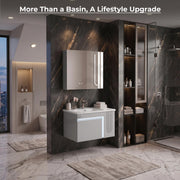 Plantex Wall Mount Vanity Cabinet with Washbasin and Mirror/Rectangular Basin with Cabinet for Bathroom - (Lunovia - 800, Grey)