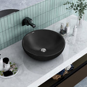 Plantex Premium Ceramic Tabletop Round Wash Basin/Countertop Bathroom Sink (Black, 15.5 x 15.5 x 5 Inch) 40 x 40 x 13 cm