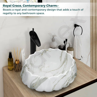 Plantex Ceramic Basin for Bathroom/Table Top Wash Basin/Washbasin for Living Room/Restaurant (Marble Finish, 17 x 15 x 6 Inch)
