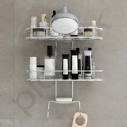 Plantex Self Adhesive Bathroom Stainless Steel Shelf/5in1 Multipurpose Shower Caddy/Storage Shelf/Soap Holder/Stand/Bathroom Accessories(Oval-Chrome Silver)