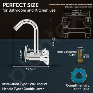 Plantex Sink Mixer Tap Hot and Cold/Mixer Tap for Kitchen Sink with Brass Spindle/Kitchen Sink Faucet with Wall Flange and Teflon Tape (Samar-Chrome)