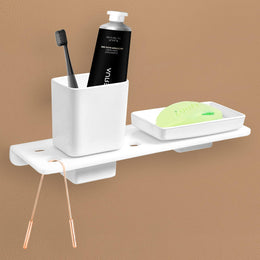 Plantex 2in1 Soap Dish/5mm Acrylic and ABS Plastic Soap Dish for Wall Mount/Soap Stands with Tumbler Holder/Bathroom Accessories - (White)