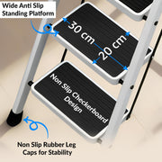 Plantex Ladder for Home/Strong Foldable Wide 3 Step Ladder/Anti-Skid 3 Step Ladder - (Apex - White)