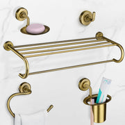 Plantex 304 Grade Stainless Steel Bathroom Accessories Set of 5 - Towel Stand/Napkin/Soap Holder/Toothbrush Holder/Robe Hanger - Daizy (Brass Antique)