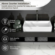 Plantex Platinum Tabletop Wash Basin for bathroom/Countertop Ceramic Washbasin/10 Years Glaze Warranty by Plantex (White, 23.5 x 13.5 x 4.5 Inch)