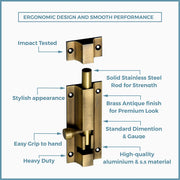 Plantex Stainless Steel Tower Bolt/Tower Bolt for Home,Offices Doors and Windows/Tower Bolt for Main Door/Door Latch/Kundi/Chitakini/Door Latch for Windows - Pack of 2 (Brass Finish, 4 inch)