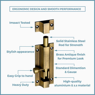 Plantex Heavy Duty 4-inch Joint-Less Tower Bolt for Wooden and PVC Doors for Home Main Door/Bathroom/Windows/Wardrobe - Pack of 8 (704, Brass Antique)
