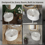 Plantex Ceramic Wall Hung Basin/Corner Bathroom Basin/Wall Mounted Wash Basin/Sink for Living Room (Eva, White)