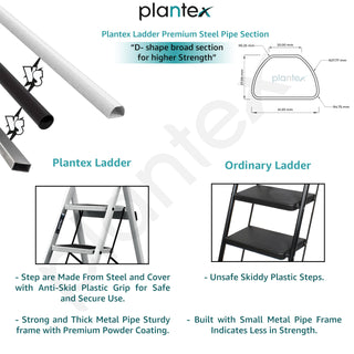 Plantex Steel Ladder for Home/Strong Foldable Wide 7 Step Ladder/Anti-Skid 7 Step Ladder - (Apex - White)