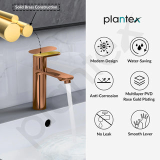 Plantex Pure Brass Single Lever Pillar tap for wash Basin/Table top wash Basin tap with Teflon Tape/Quarter Turn tap for wash Basin/Wash Basin tap-(ORN-203-Rose Gold)