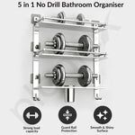 Plantex 5in1 Bathroom Organiser Without Drill/3 Tier Self Adhesive Stainless Steel Shelf/Multipurpose Shelf for Bathroom with Double Soap Dish and Toothbrush Holder(Chrome)