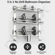 Plantex 5in1 Bathroom Organiser Without Drill/3 Tier Self Adhesive Stainless Steel Shelf/Multipurpose Shelf for Bathroom with Double Soap Dish and Toothbrush Holder(Chrome)