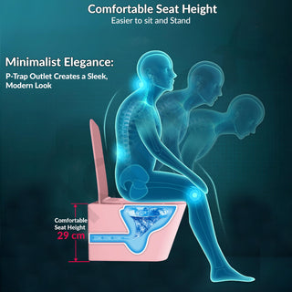 Plantex Imported Italica Ceramic Wall Hung Commode/Rimless Washdown Western Toilet/P - Trap Western Commode for Bathroom with Soft Close Toilet Seat Cover (Square - Matt Pink)