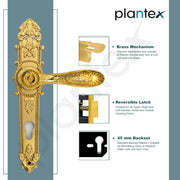 Plantex Heavy-Duty Door Lock Set -Main Door Lock Handle Set/6-Lever Lock Mechanism with 3 Years of Warranty/Mortise Lock with 3 Keys, Brass Lock Body & Cylinder(658- Gold)