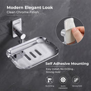 Plantex J4 Stainless Single Soap Dish/Self Adhesive Soap Holder for Bathroom/Soap Case/Soap Stand/Soap Bar/Bathroom Accessories - Pack of 1 (Chrome)
