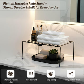Plantex Stainless Steel Kitchen Storage Rack/Plate Storage Stand/Kitchen Cabinet Organizer/Dish Rack (Black)