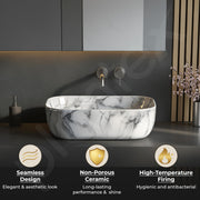 Plantex White Marble Countertop Wash Basin/Tabletop Basin/Ceramic Wash Basin for Bathroom/Bathroom Sink/ (Marble Basin with Grey Veins, 18 x 13 x 5.5 Inch)