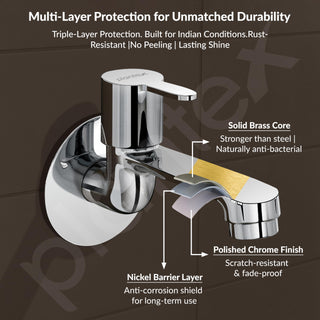 Plantex Long Body Bib Cock for Bathroom with Water Saving Aerator/Wall Mount Bib Tap with Wall Flange and Teflon Tape for Bathroom-7 Year Warranty (FLO-802-Chrome)