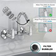 Plantex Pure Brass Bathroom Basin Mixer with Swivel Spout/Double Handle Hot & Cold Water Tap for Kitchen Sink with Brass Wall Flange & Teflon Tape (DOL-2315, Chrome)