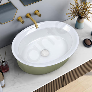 Plantex Ceramic Table Top Washbasin for Bathroom/Countertop Basin/Oval Counter Top Wash Basin for Home/Office/Hotel (21x16x6 Inch - White&Green)